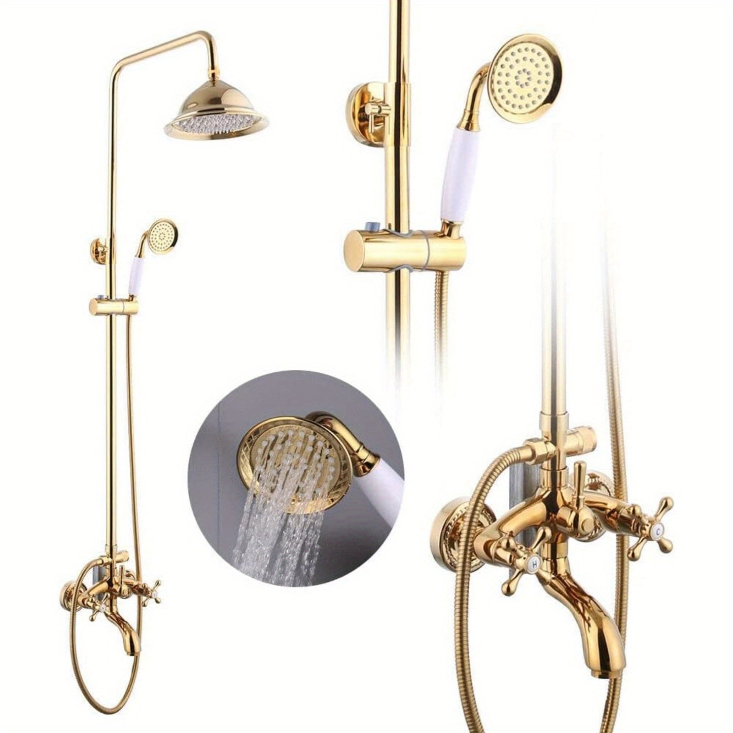 Doucheset – Douchekraan – Regendouche – Handdouche – Wandmontage – Antiek Messing – 3 Sproeistanden – 1,5 Meter Slang
