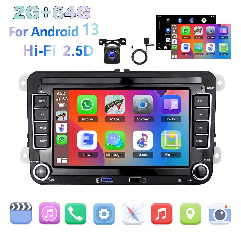Android 13 Autoradio – Car Stereo – Multimedia Speler – Navigatiesysteem – Bluetooth Radio – 7 Inch HD Touchscreen – Wireless Android Auto & CarPlay – AHD Achteruitrijcamera & Microfoon - QUORE