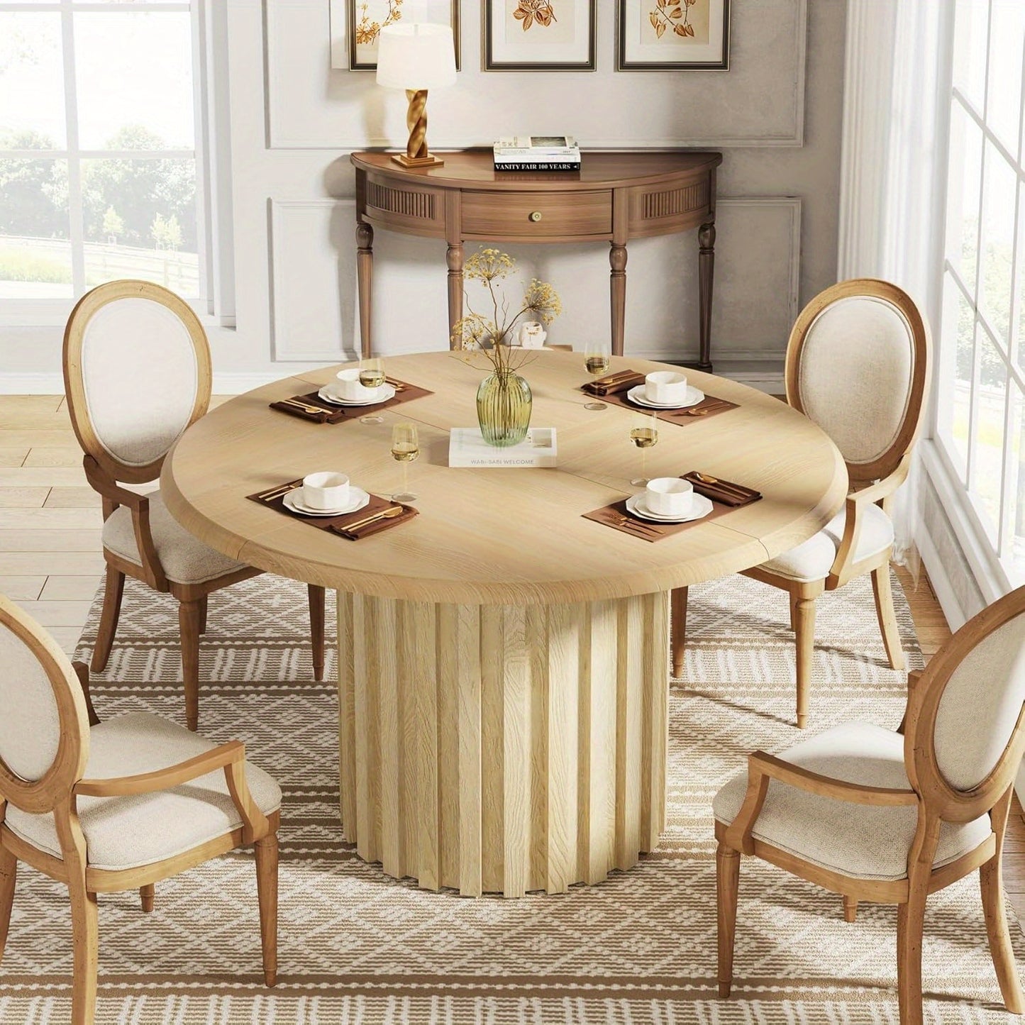 Ronde Eettafel – Ronde Tafel – Eetkamertafel – Keukentafel – Eethoektafel – Compact Design – Gelamineerd Spaanplaat & Metalen Onderstel – 119,99 cm Diameter