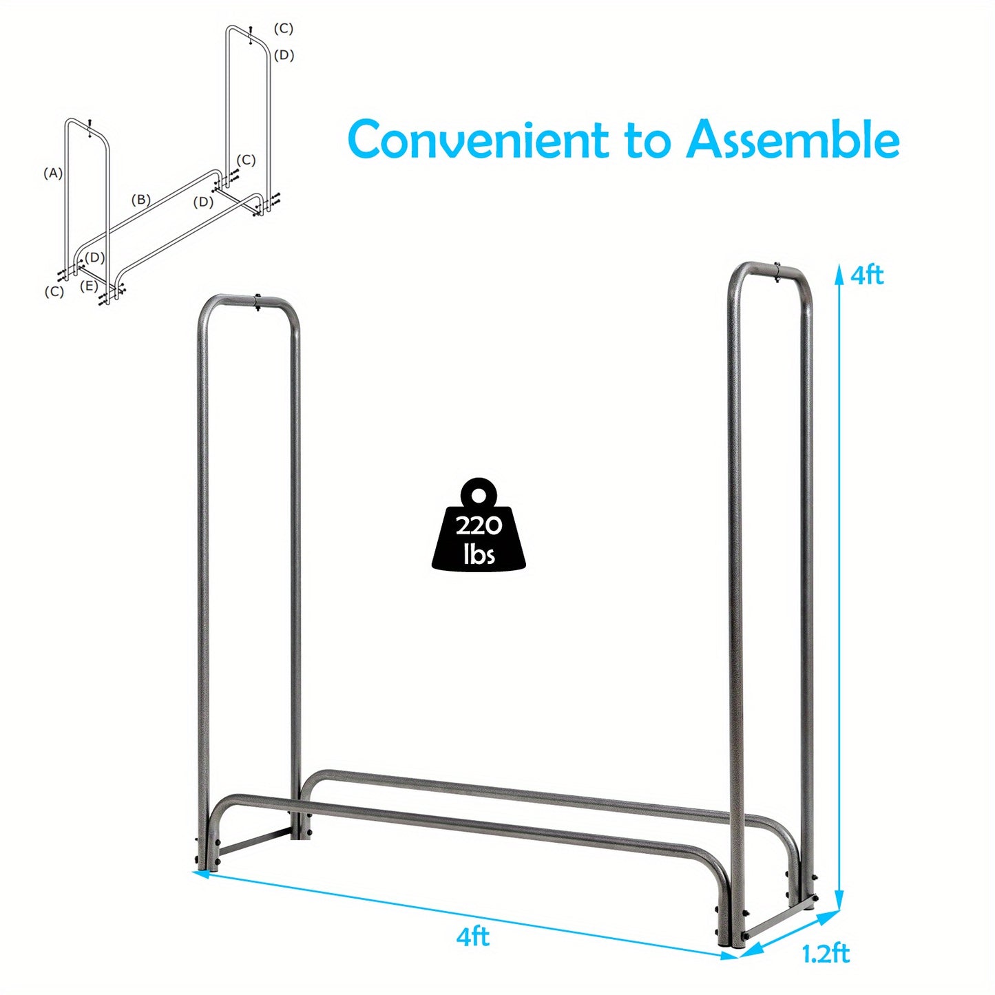 Houthouder – Houtopslag – Houtrek – Brandhoutrek – Houtstandaard – Zwaar ijzeren frame – Inclusief waterdichte PVC hoes – Lengte 121,92 cm