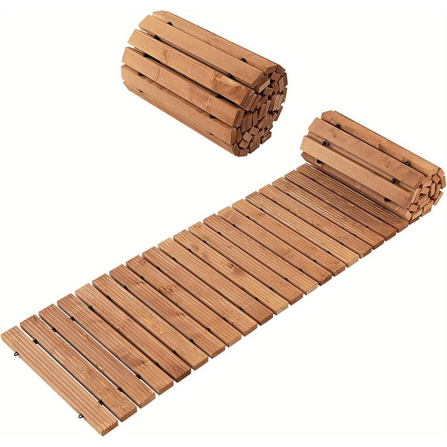 Houten Tuinpad – Uitbreidbaar Tuinpad – Looppad – Tuinpad Loopbrug – Achtertuin Pad – Vurenhout Met Stalen Draad – 245cm Lang, 43cm Breed