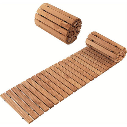 Houten Tuinpad – Uitbreidbaar Tuinpad – Looppad – Tuinpad Loopbrug – Achtertuin Pad – Vurenhout Met Stalen Draad – 245cm Lang, 43cm Breed