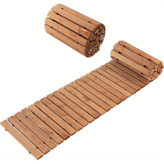 Houten Tuinpad – Uitbreidbaar Tuinpad – Looppad – Tuinpad Loopbrug – Achtertuin Pad – Vurenhout Met Stalen Draad – 245cm Lang, 43cm Breed