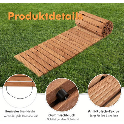 Houten Tuinpad – Uitbreidbaar Tuinpad – Looppad – Tuinpad Loopbrug – Achtertuin Pad – Vurenhout Met Stalen Draad – 245cm Lang, 43cm Breed