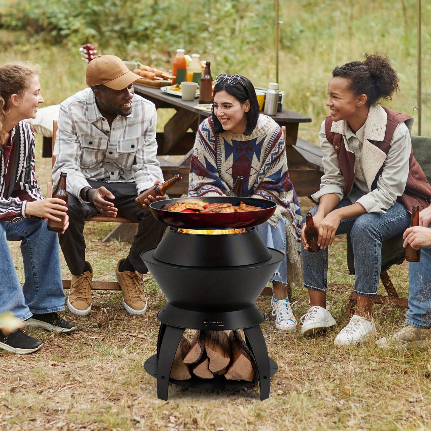 Fire Pit – Vuurkorf – Buitenhaard – Barbecue – Campingkachel – Rookvrij & Efficiënt – Hittebestendig Zn-Fe Metaal 50 x 50 x 58 cm