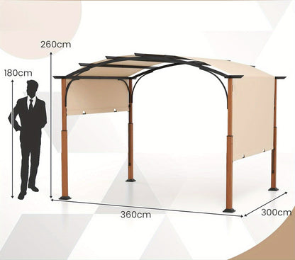 Pergola – Tuinpaviljoen – Overkapping – Prieel – Tuinconstructie – Verstelbaar Oproldak – Robuust Gepoedercoat Metalen Frame – 360x300 cm Beige