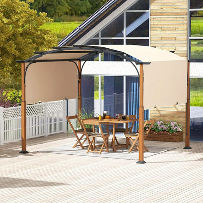 Pergola – Tuinpaviljoen – Overkapping – Prieel – Tuinconstructie – Verstelbaar Oproldak – Robuust Gepoedercoat Metalen Frame – 360x300 cm Beige