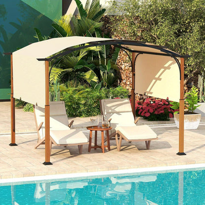 Pergola – Tuinpaviljoen – Overkapping – Prieel – Tuinconstructie – Verstelbaar Oproldak – Robuust Gepoedercoat Metalen Frame – 360x300 cm Beige