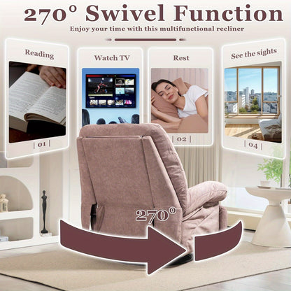 DYHOME Pink Modern Single Lounge Sofa Power Recliner - Swivel Massage Chair with USB Port, Rocking Function, Side Pockets & Storage Bag, Ergonomic Design for Living Room or Bedroom, Durable Polyester Fabric, Easy Assembly, Re