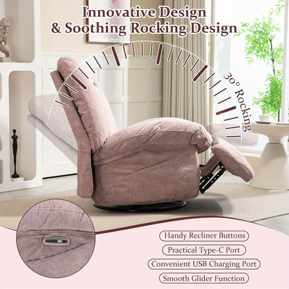 DYHOME Pink Modern Single Lounge Sofa Power Recliner - Swivel Massage Chair with USB Port, Rocking Function, Side Pockets & Storage Bag, Ergonomic Design for Living Room or Bedroom, Durable Polyester Fabric, Easy Assembly, Re