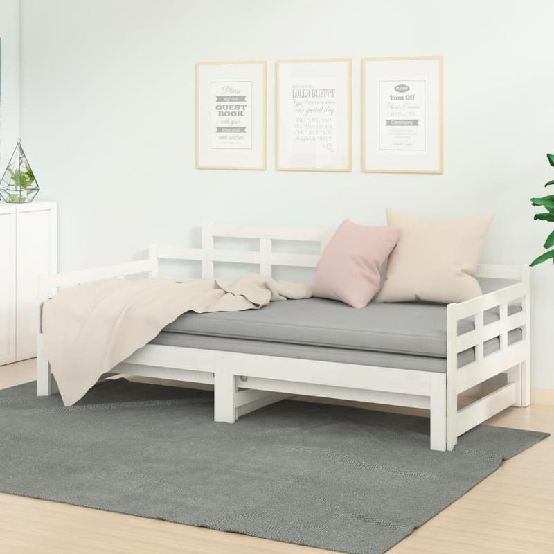 Bedbank – Slaapbank – Uitschuifbed – Daybed – Logeerbed – Massief Grenenhout – 2x90x200 cm – Ruimtebesparend Design