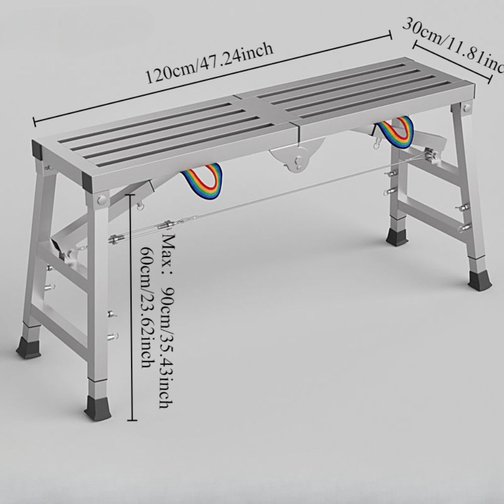 Werkplatform – Opvouwbare Steiger – Verstelbare Schildersteiger – Klussteiger – Draagbaar Werkbankje – Gegalvaniseerd Staal – Verstelbare Hoogte 60-90 cm – Draagvermogen 150 kg