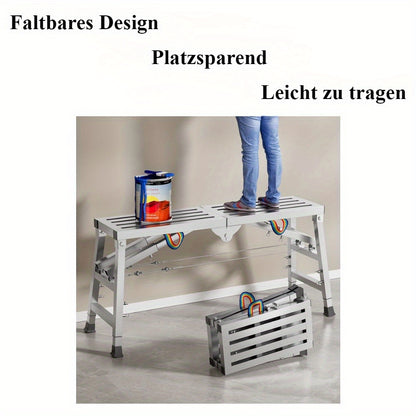 Werkplatform – Opvouwbare Steiger – Verstelbare Schildersteiger – Klussteiger – Draagbaar Werkbankje – Gegalvaniseerd Staal – Verstelbare Hoogte 60-90 cm – Draagvermogen 150 kg