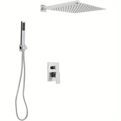Doucheset – Regendouche – Douchekraan – Douchegarnituur – Handdouche – Wandgemonteerd – 30x30 cm Regendouche – Messing en RVS met Thermostaatkraan
