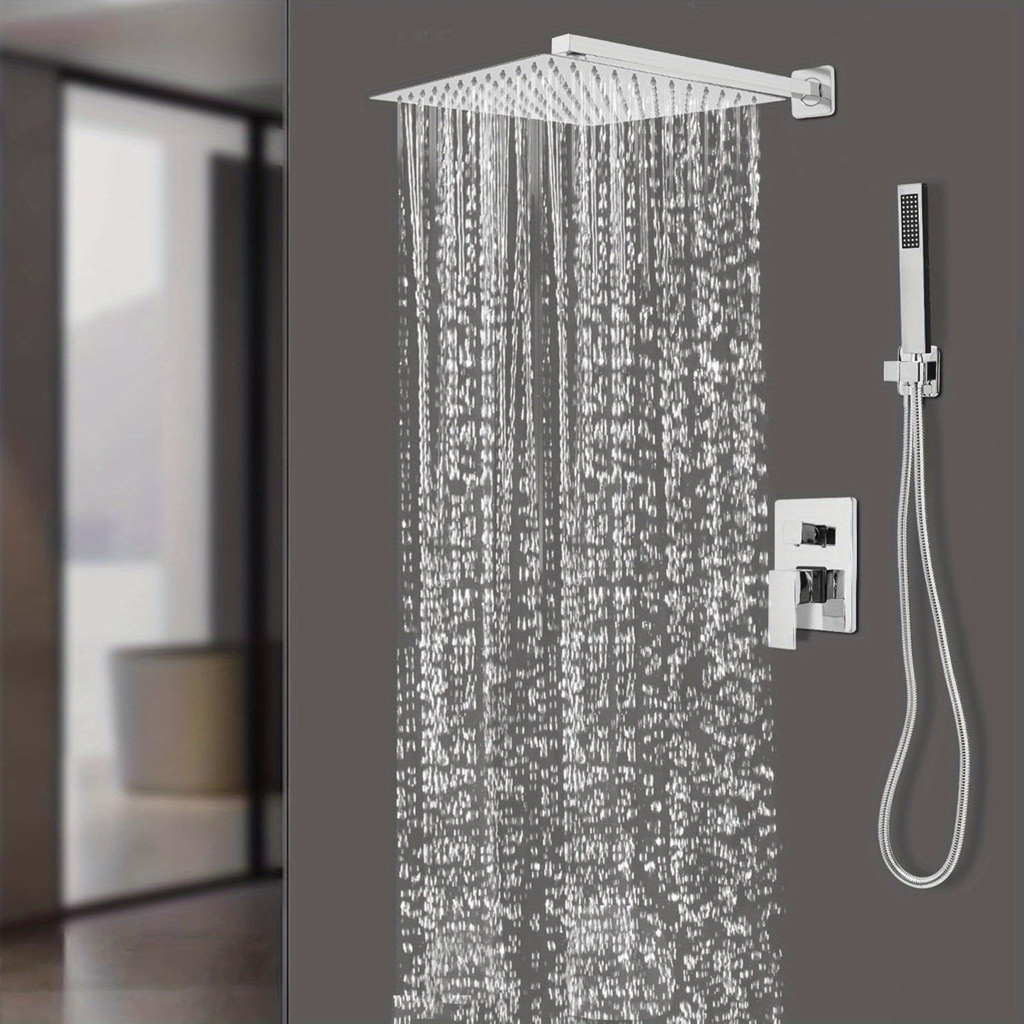 Doucheset – Regendouche – Douchekraan – Douchegarnituur – Handdouche – Wandgemonteerd – 30x30 cm Regendouche – Messing en RVS met Thermostaatkraan