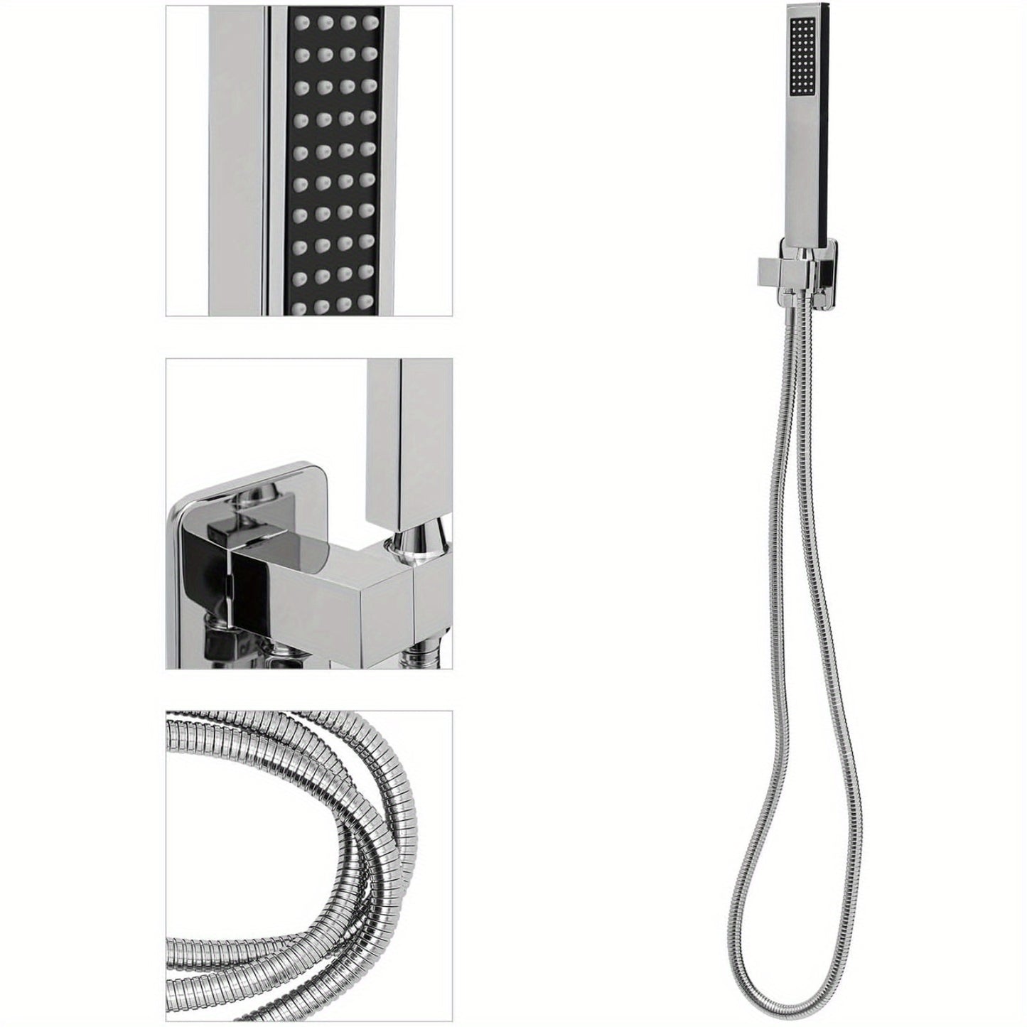 Doucheset – Regendouche – Douchekraan – Douchegarnituur – Handdouche – Wandgemonteerd – 30x30 cm Regendouche – Messing en RVS met Thermostaatkraan