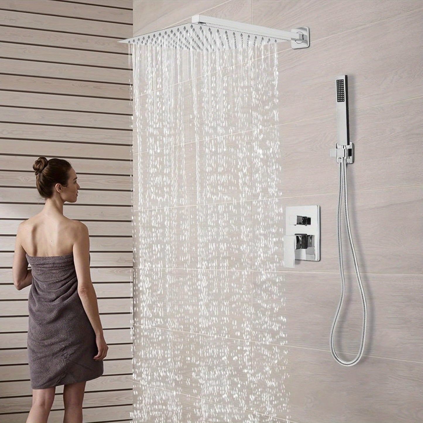 Doucheset – Regendouche – Douchekraan – Douchegarnituur – Handdouche – Wandgemonteerd – 30x30 cm Regendouche – Messing en RVS met Thermostaatkraan