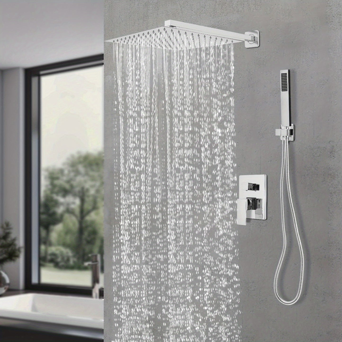 Doucheset – Regendouche – Douchekraan – Douchegarnituur – Handdouche – Wandgemonteerd – 30x30 cm Regendouche – Messing en RVS met Thermostaatkraan
