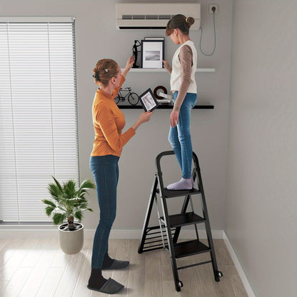 Klapladder – Vouwladder – Trapladder – Huishoudtrap – Transportkar – 3 Treden – Draagvermogen 200 kg – Metaal Zwart