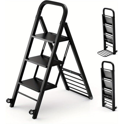 Klapladder – Vouwladder – Trapladder – Huishoudtrap – Transportkar – 3 Treden – Draagvermogen 200 kg – Metaal Zwart