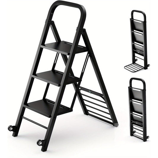 Klapladder – Vouwladder – Trapladder – Huishoudtrap – Transportkar – 3 Treden – Draagvermogen 200 kg – Metaal Zwart