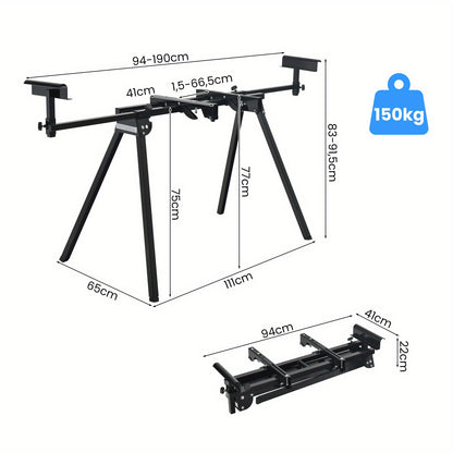 Afkortzaagstandaard – Zaagbok – Verstekzaagstandaard – Zaagtafel – Werkbank – Verstelbare Lengte 94-190 cm – Robuust Stalen Frame