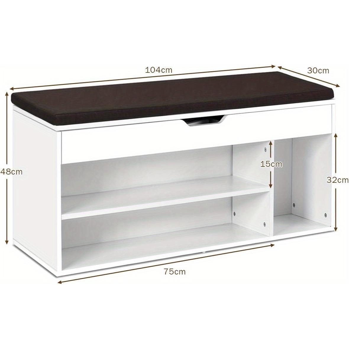 Schoenenbank – Halbank – Schoenenrek – Opbergbank – Schoenenkast – Met Zitkussen – Ruime Opbergruimte – Lichtgrijs Hout 104x30x48 cm