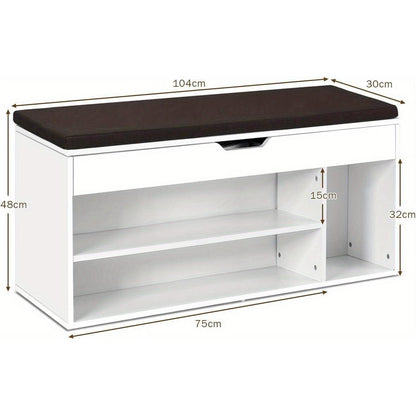 Schoenenbank – Halbank – Schoenenrek – Opbergbank – Schoenenkast – Met Zitkussen – Ruime Opbergruimte – Lichtgrijs Hout 104x30x48 cm