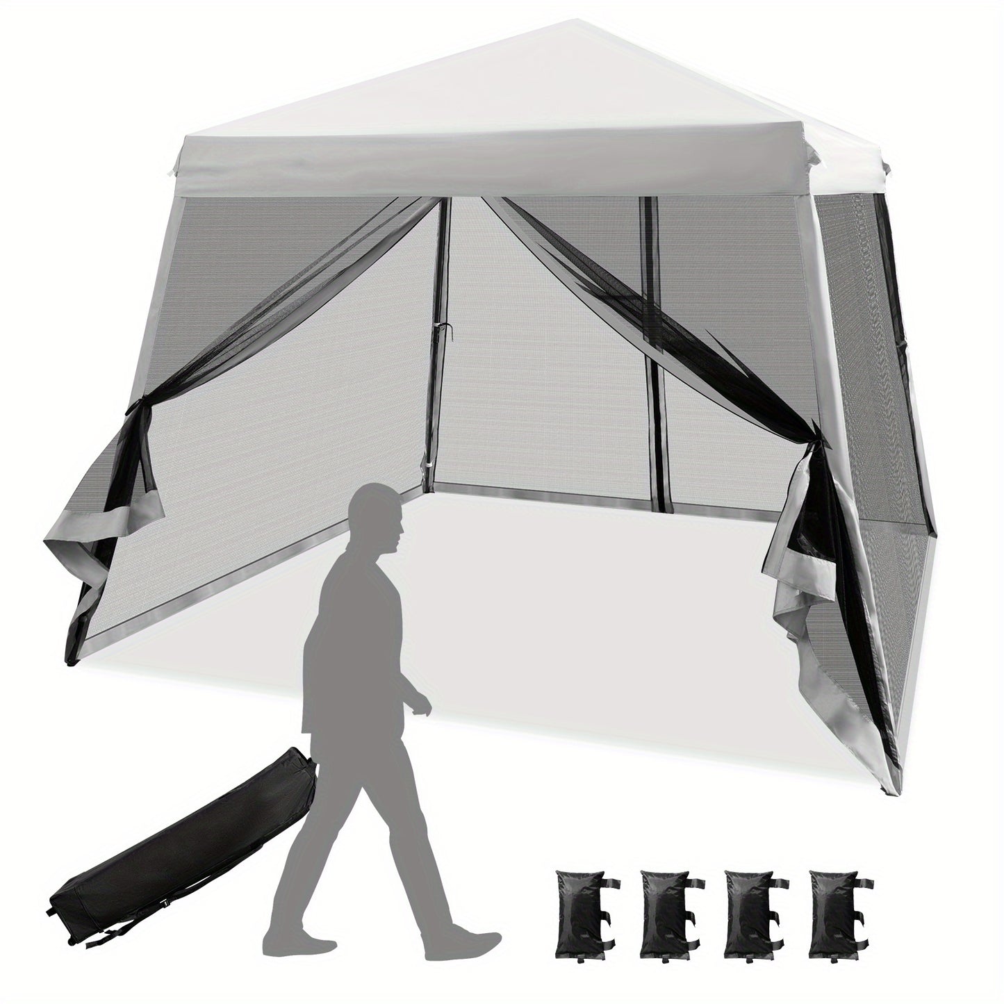 Tuinpaviljoen – Partytent – Pergola – Prieel – Gazebo – Opvouwbaar – Met Klamboe – Zandzakken – 3x3 meter – UV-bescherming SPF 50+