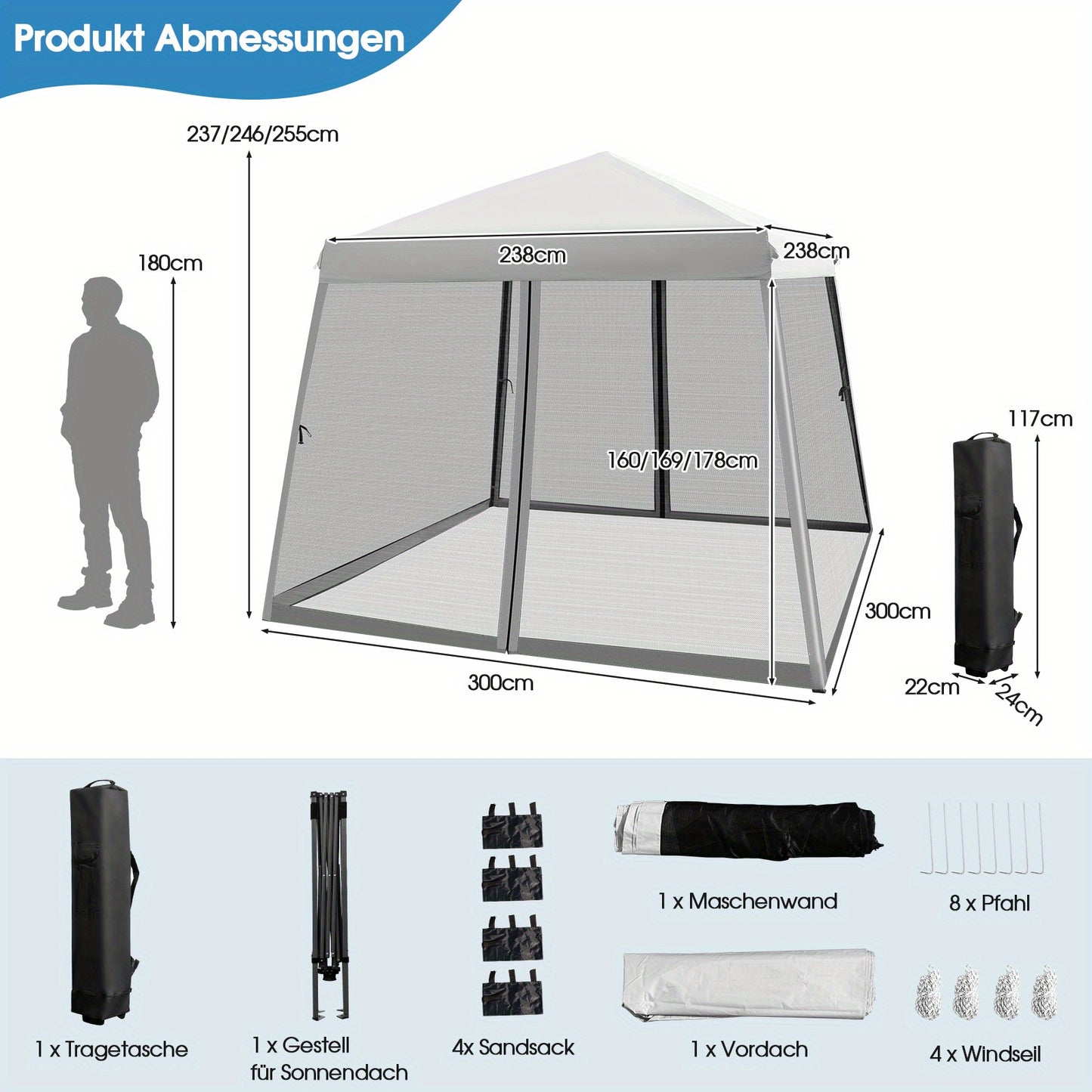 Tuinpaviljoen – Partytent – Pergola – Prieel – Gazebo – Opvouwbaar – Met Klamboe – Zandzakken – 3x3 meter – UV-bescherming SPF 50+