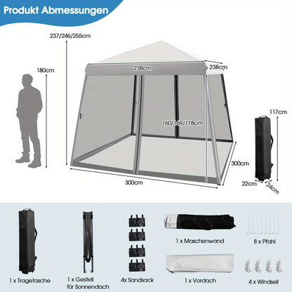 Tuinpaviljoen – Partytent – Pergola – Prieel – Gazebo – Opvouwbaar – Met Klamboe – Zandzakken – 3x3 meter – UV-bescherming SPF 50+
