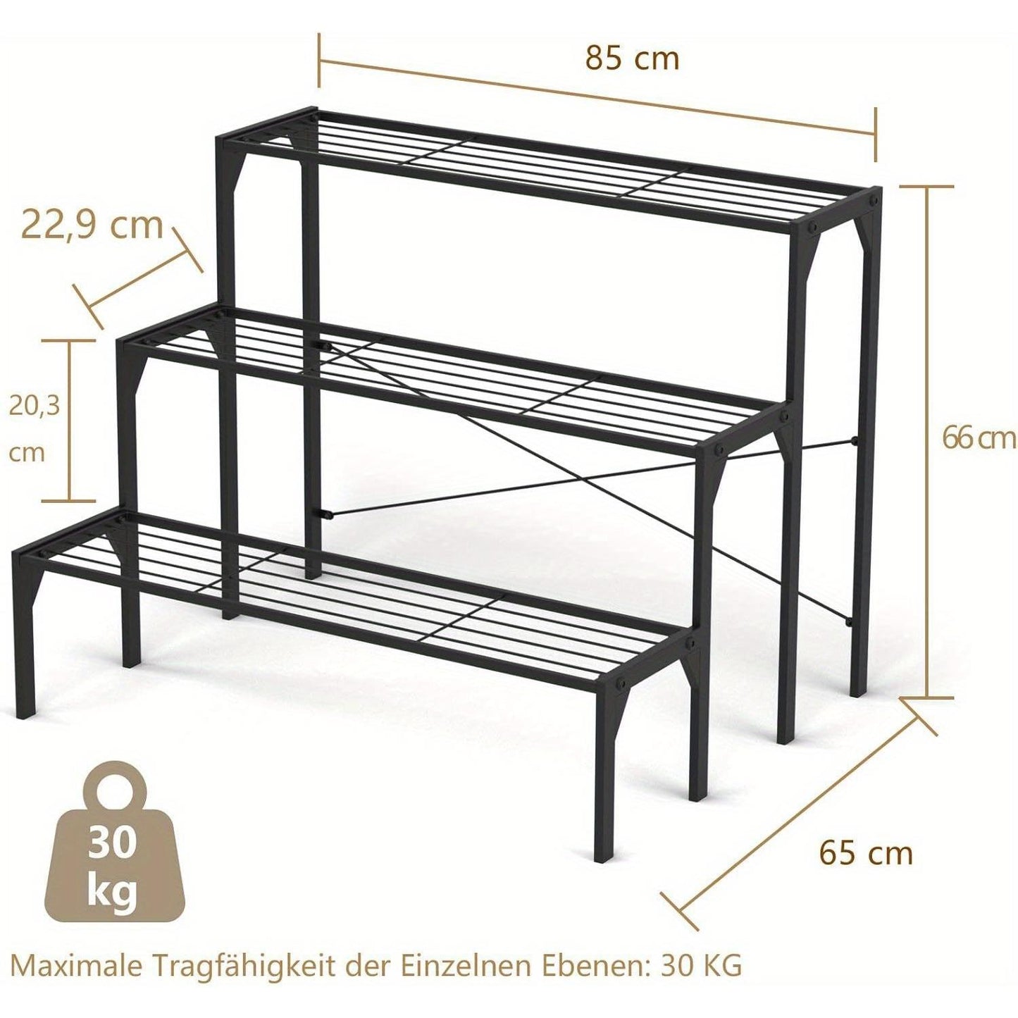 Bloementrap – Bloemenrek – Plantenrek – Plantentrap – Plantenbak – Matzwart – 3-laags Metaal – Weerbestendig & Ruimtebesparend