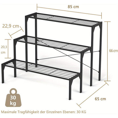 Bloementrap – Bloemenrek – Plantenrek – Plantentrap – Plantenbak – Matzwart – 3-laags Metaal – Weerbestendig & Ruimtebesparend