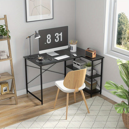 Hoekbureau – L-vormig bureau – Bureau met opbergruimte – Computertafel – Thuiswerkbureau – Compact formaat – Reversible planken – Zwart