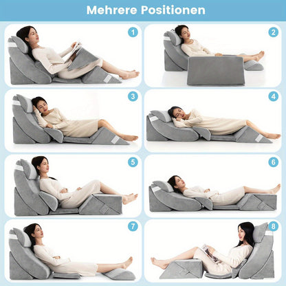 Wigkussen – Orthopedisch Kussen – Steunkussen – Beenkussen – Rugkussen – 7-delig Set – Traagschuim Met Wasbare Hoes – Verstelbare Ergonomische Ondersteuning