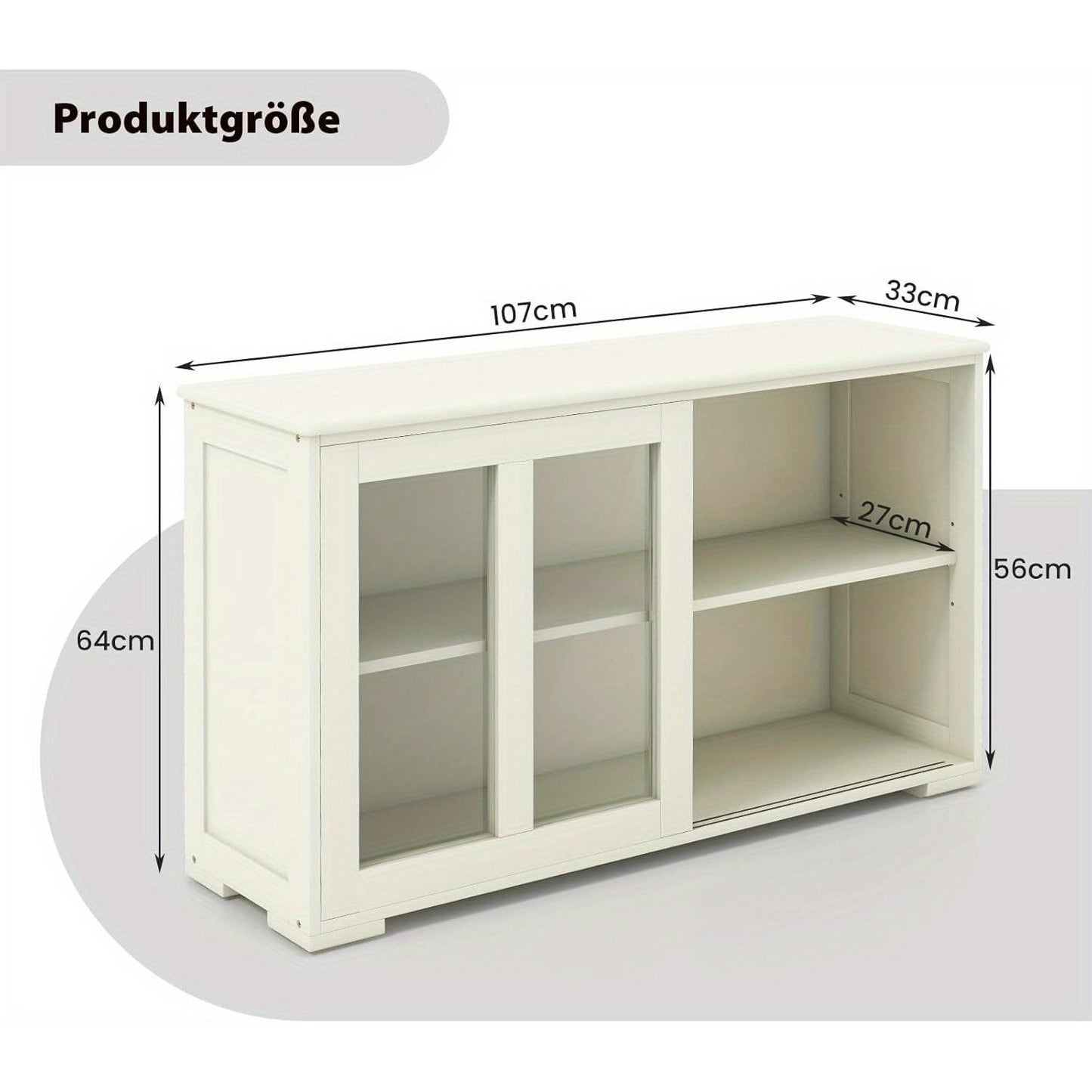 Dressoir – Sideboard – Kast – Opbergkast – Buffetkast – Wit – Schuifdeuren Van Veiligheidsglas – Verstelbare Binnenplank – 107x33x62,5 cm