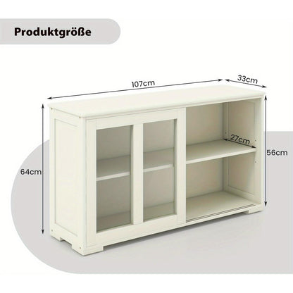 Dressoir – Sideboard – Kast – Opbergkast – Buffetkast – Wit – Schuifdeuren Van Veiligheidsglas – Verstelbare Binnenplank – 107x33x62,5 cm