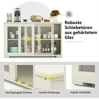 Dressoir – Sideboard – Kast – Opbergkast – Buffetkast – Wit – Schuifdeuren Van Veiligheidsglas – Verstelbare Binnenplank – 107x33x62,5 cm
