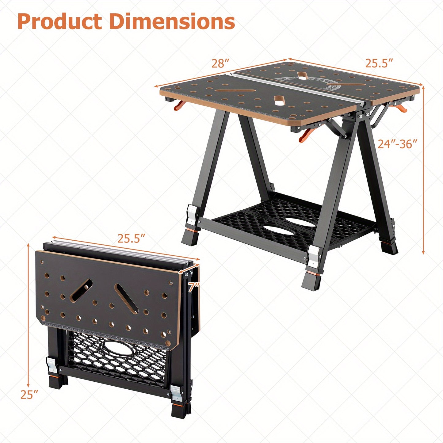 2in1 folding workbench, workbench with 8-adjustable heights, workbench portable up to 454kg