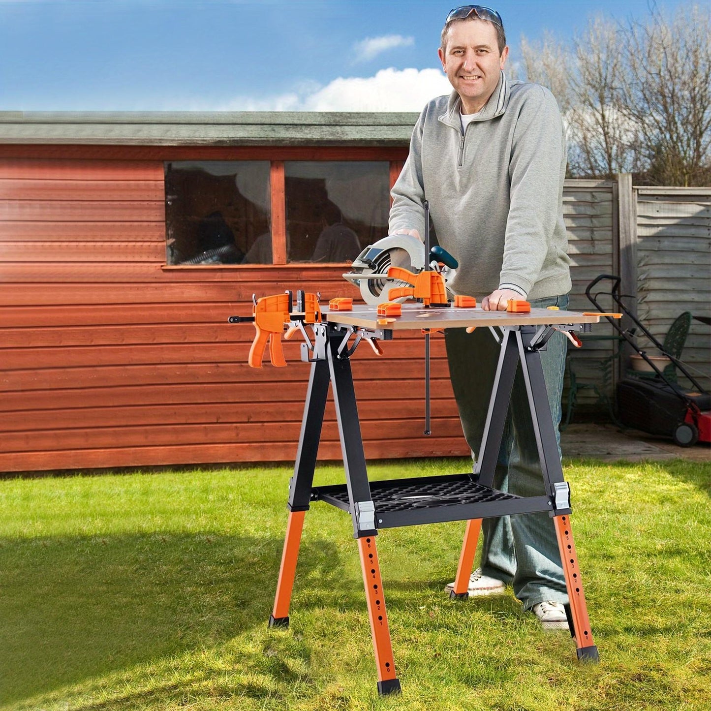 2in1 folding workbench, workbench with 8-adjustable heights, workbench portable up to 454kg
