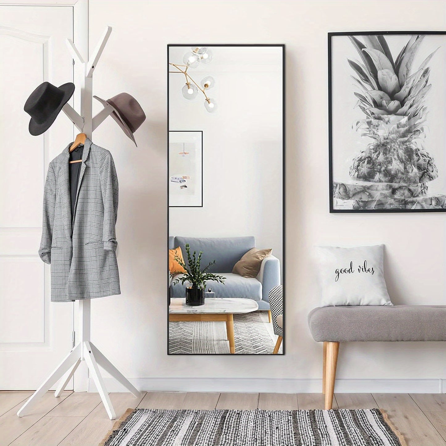 Full-length mirror, hanging or tilting, for bedroom, living room and entrance area (black)