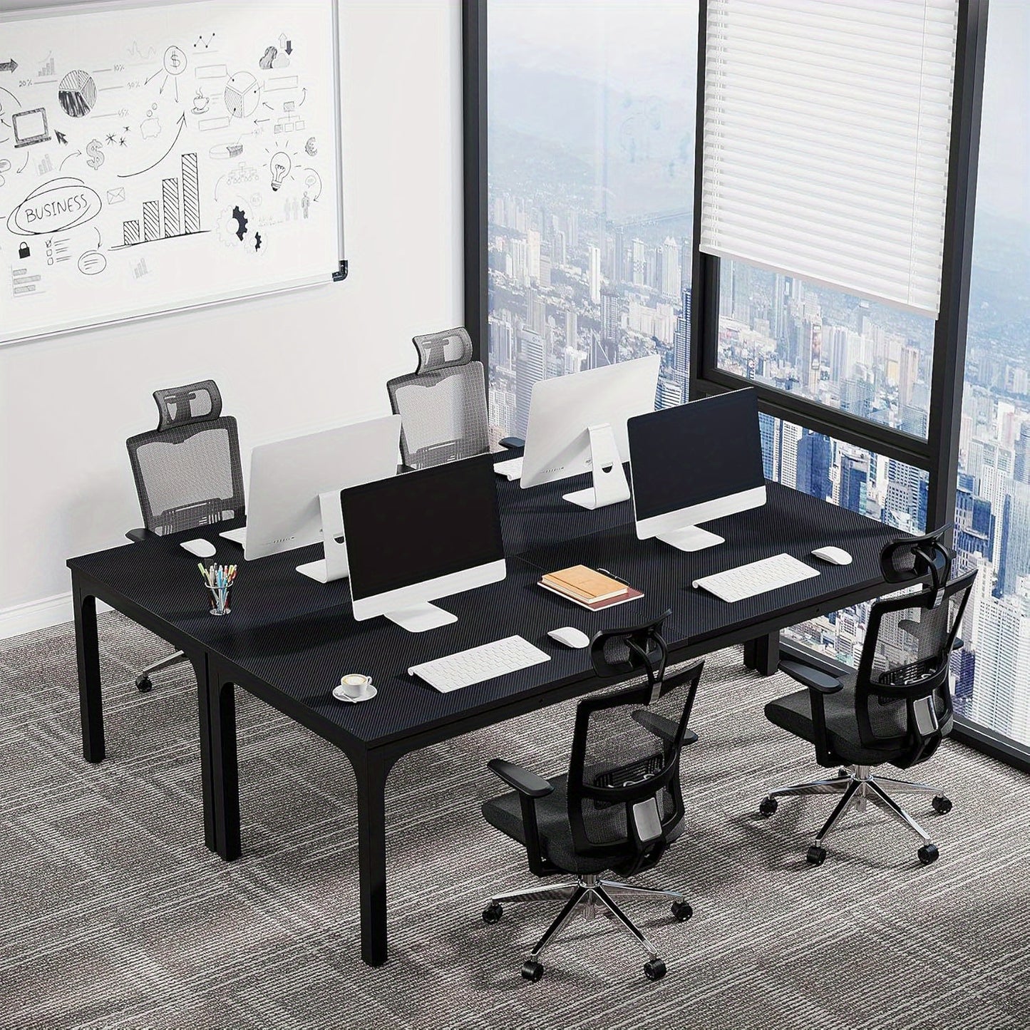 Vergadertafel – Bureautafel – Seminarietafel – Kantoortafel – Overlegruimte Tafel – Zwart – Groot Werkoppervlak 198 cm – Krasbestendig Engineered Wood