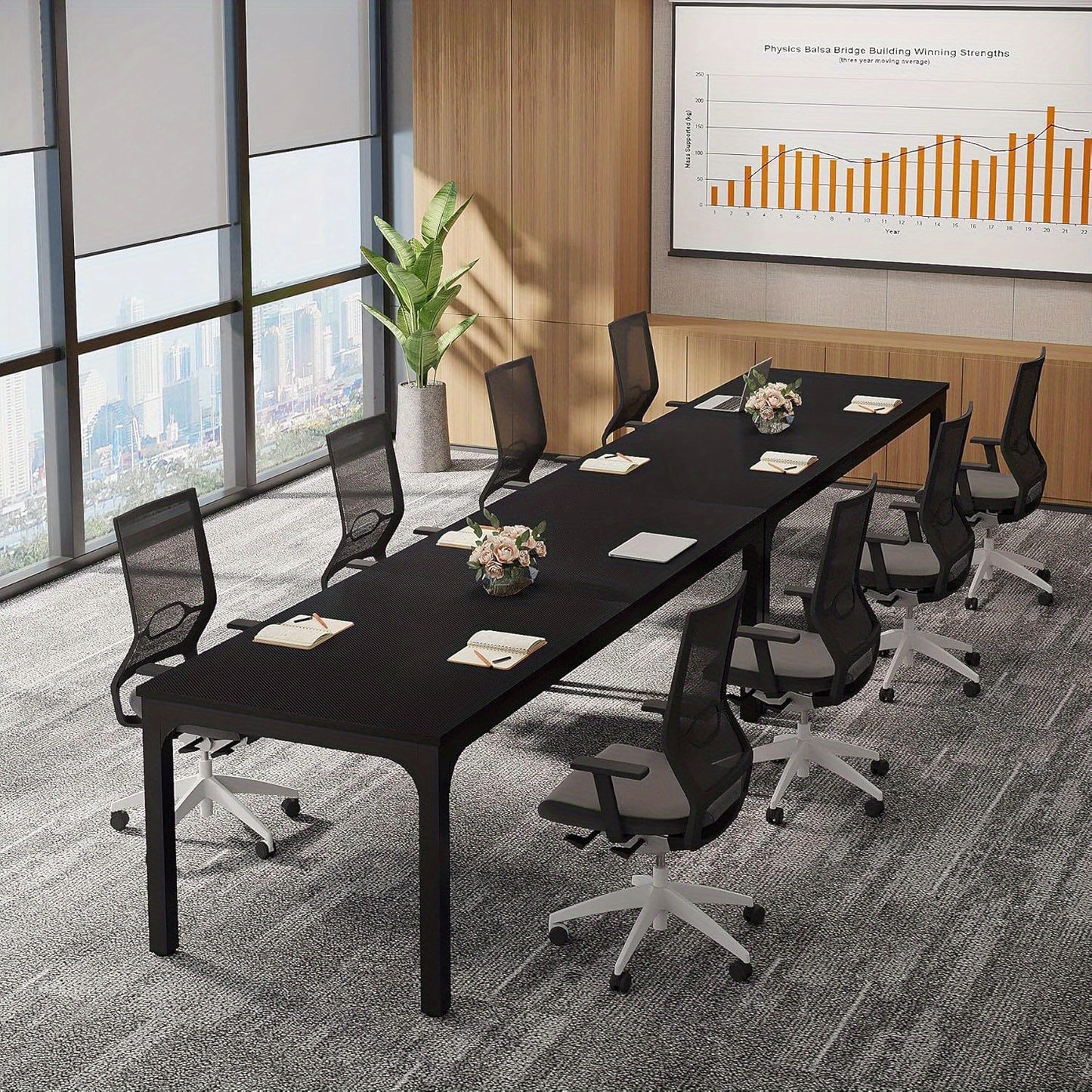 Vergadertafel – Bureautafel – Seminarietafel – Kantoortafel – Overlegruimte Tafel – Zwart – Groot Werkoppervlak 198 cm – Krasbestendig Engineered Wood
