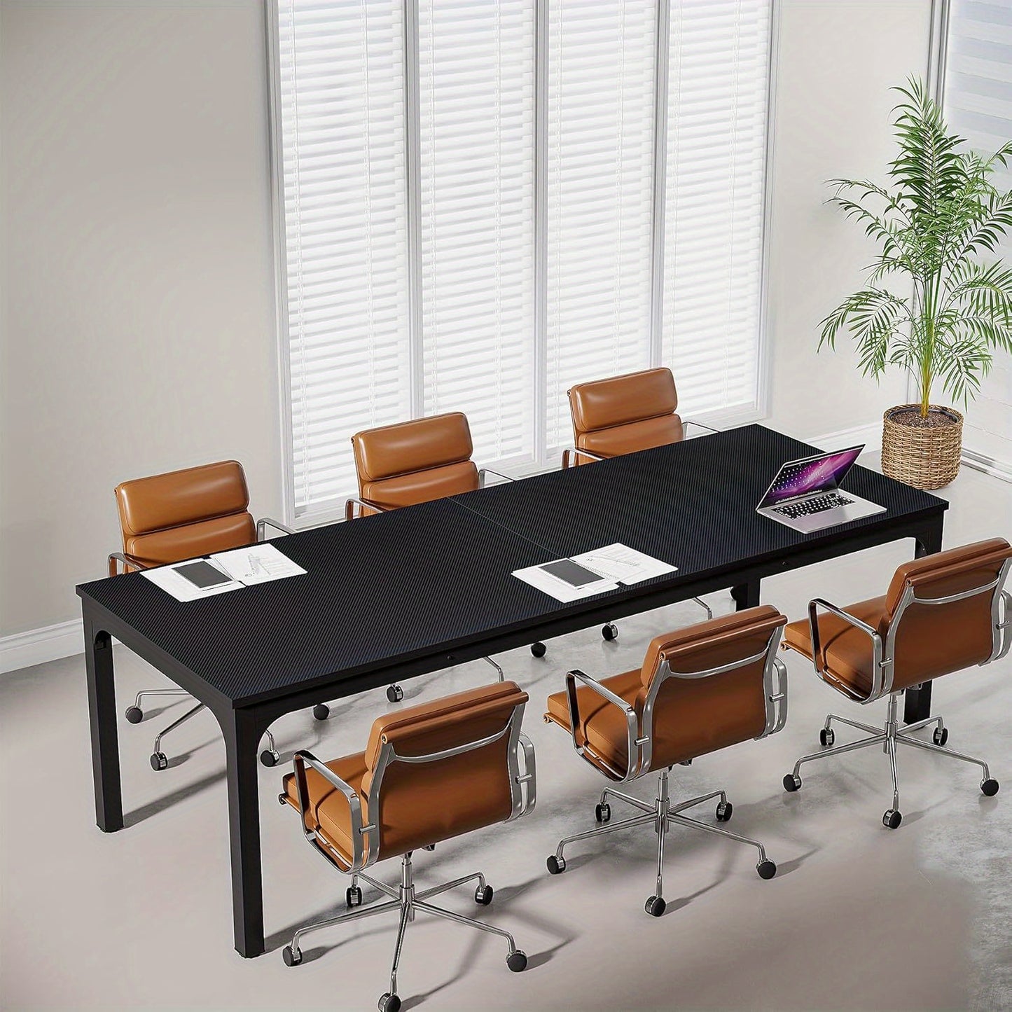 Vergadertafel – Bureautafel – Seminarietafel – Kantoortafel – Overlegruimte Tafel – Zwart – Groot Werkoppervlak 198 cm – Krasbestendig Engineered Wood