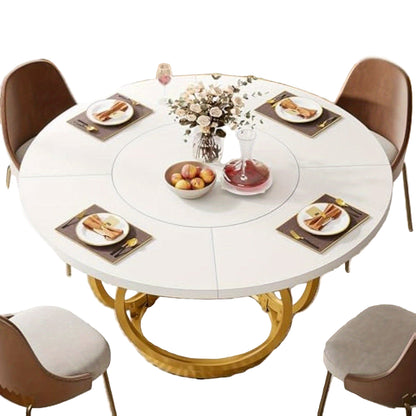 Ronde Tafel – Eettafel – Keukentafel – Koffietafel – Bistrotafel – Wit Kunstmarmerblad – Gouden Metalen Onderstel – 120 cm Diameter – Modern Design