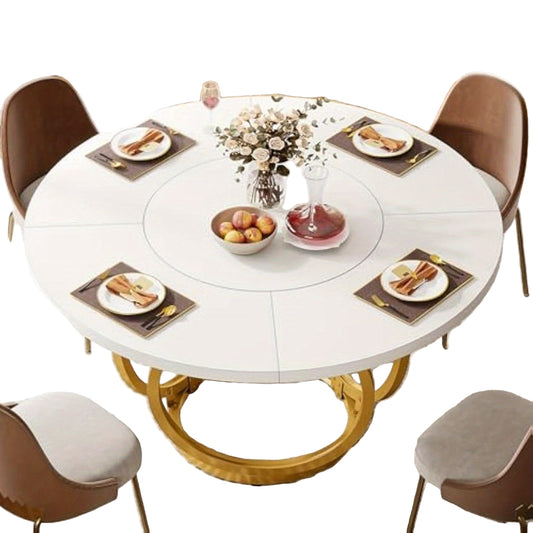 Ronde Tafel – Eettafel – Keukentafel – Koffietafel – Bistrotafel – Wit Kunstmarmerblad – Gouden Metalen Onderstel – 120 cm Diameter – Modern Design
