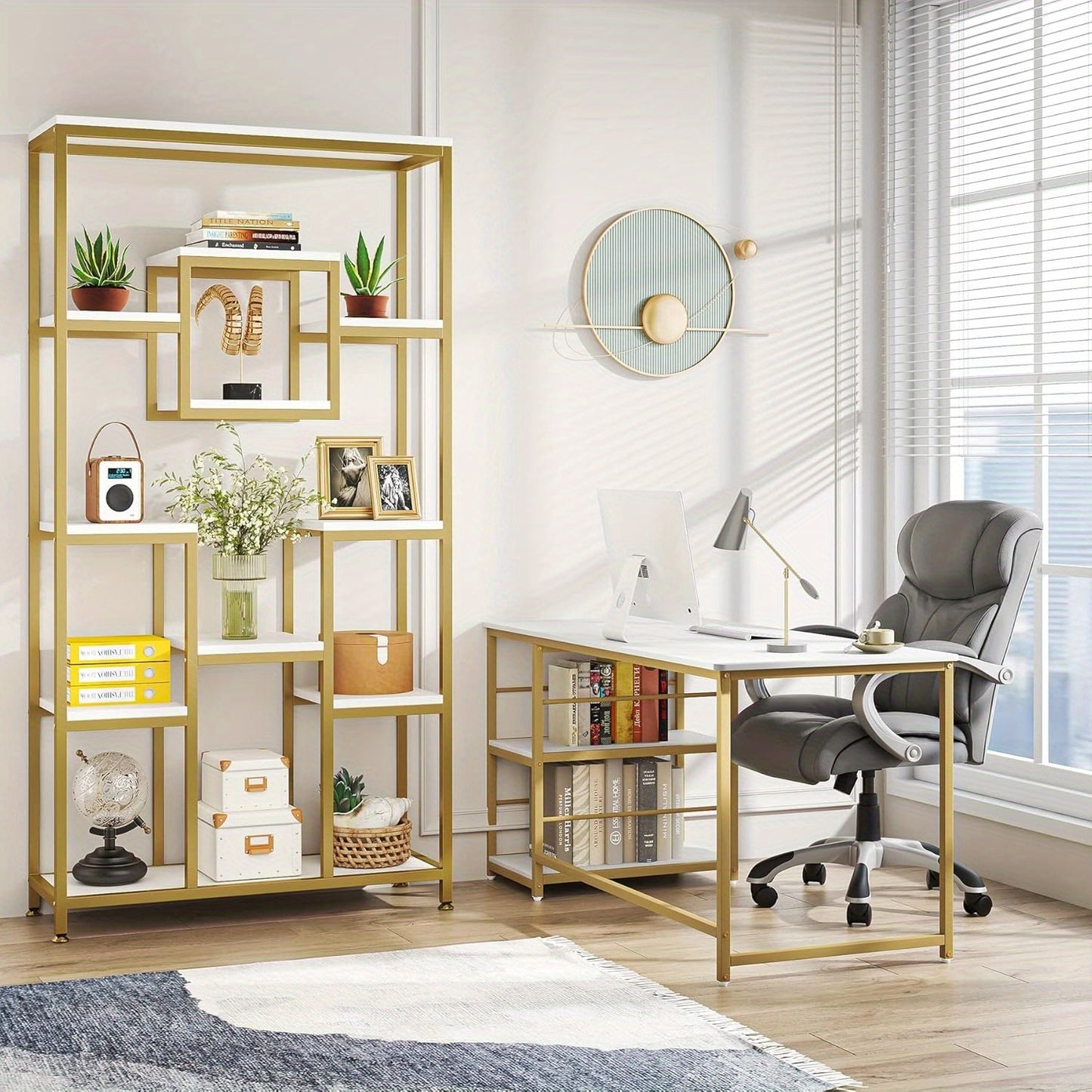 Boekenkast – Boekenrek – Opbergkast – Open Kast – Vakkenkast – 11 Lagen – Gouden Metaal – 180 cm Hoog