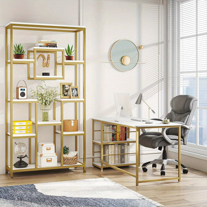 Boekenkast – Boekenrek – Opbergkast – Open Kast – Vakkenkast – 11 Lagen – Gouden Metaal – 180 cm Hoog