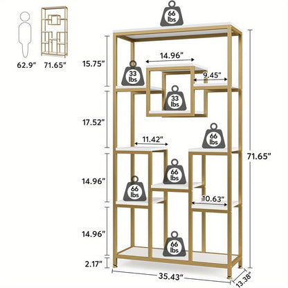 Boekenkast – Boekenrek – Opbergkast – Open Kast – Vakkenkast – 11 Lagen – Gouden Metaal – 180 cm Hoog