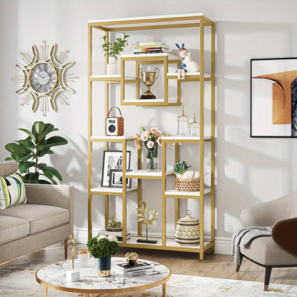 Boekenkast – Boekenrek – Opbergkast – Open Kast – Vakkenkast – 11 Lagen – Gouden Metaal – 180 cm Hoog